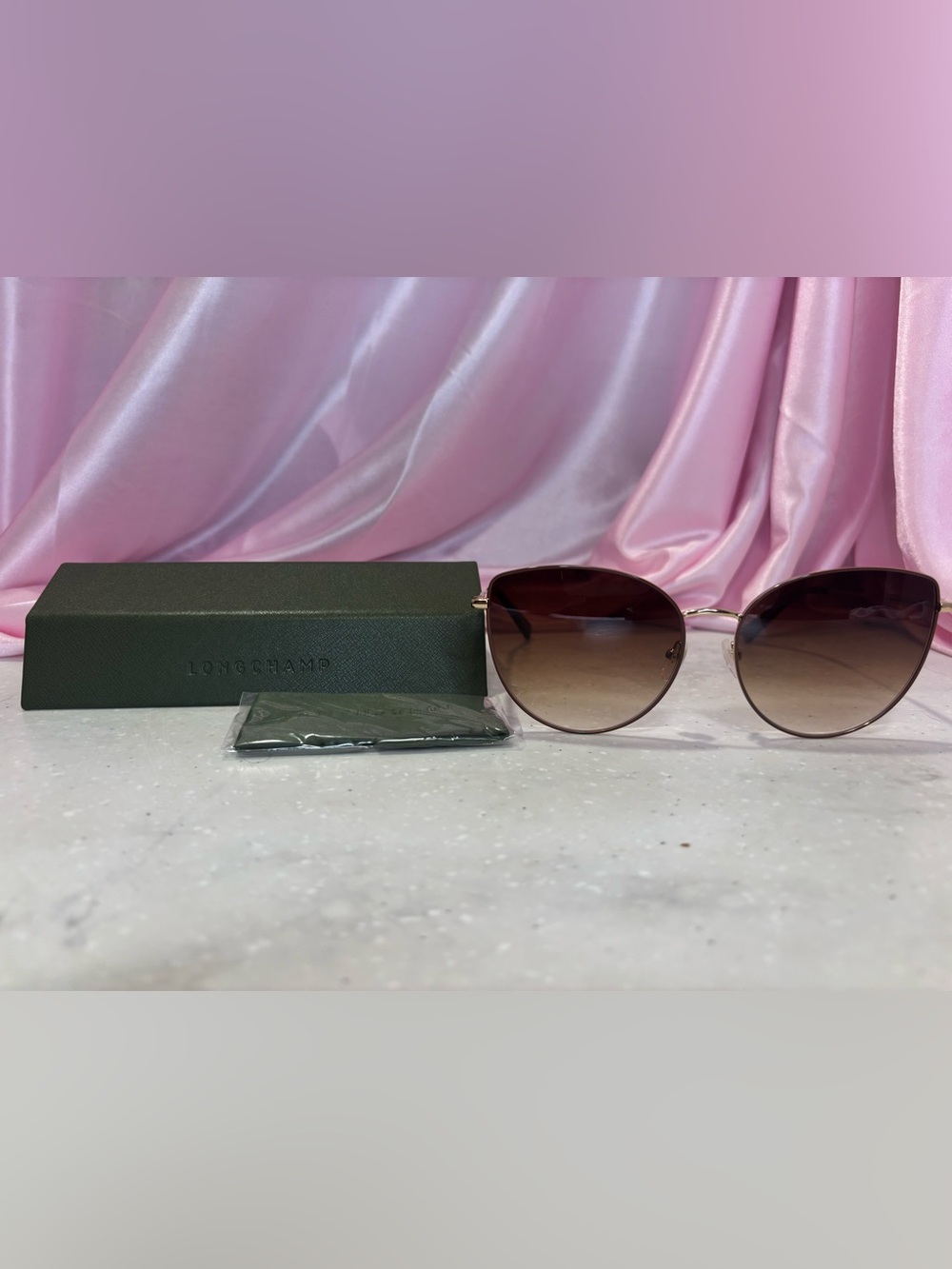 Longchamp Gold Frame Sunglasses with Pink Gradient Lenses